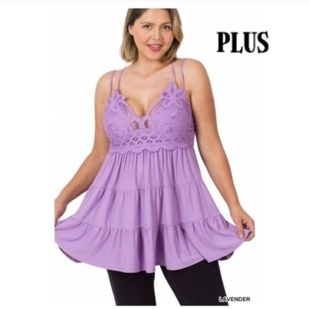 CROCHET CAMI TOP-PLUS SIZE- DUSTY LAVENDER.  NEW-SIZE: 1XL